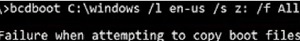 bcdboot failure when attempting copy boot files