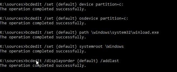 bcdedit exe displayorder default addlast