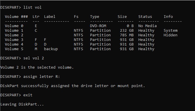 diskpart assign letter mbr