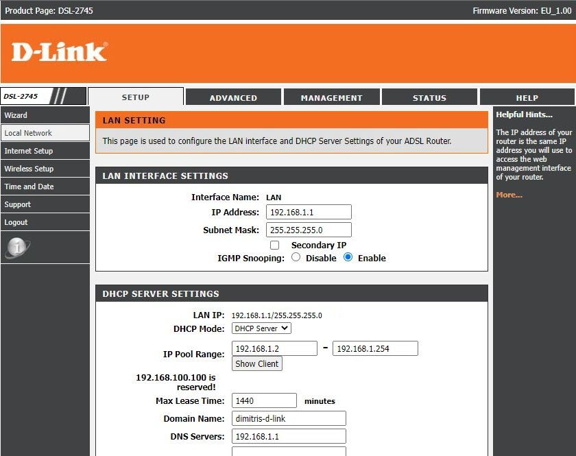 d link dhcp server