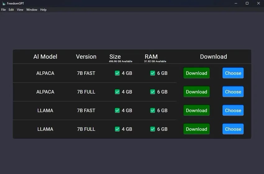 freedomgpt available model