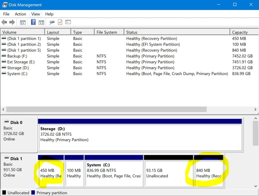 multiple recovery partition winre