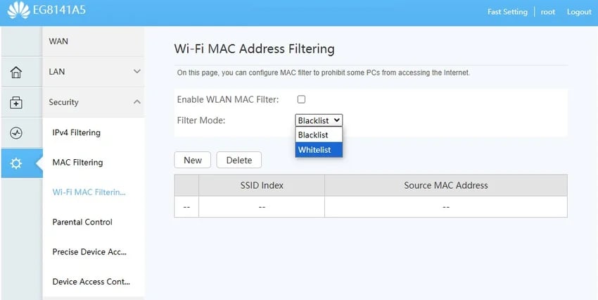 huawei eg8141a5 wifi firletring