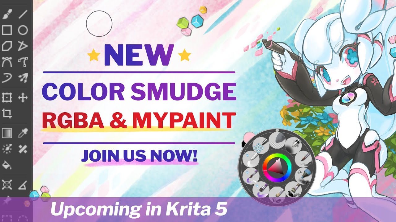 Krita 5 NEW features 02. New Color Smudge  RGBA-wet and  Mypaint  for 2021 -Funding campaing