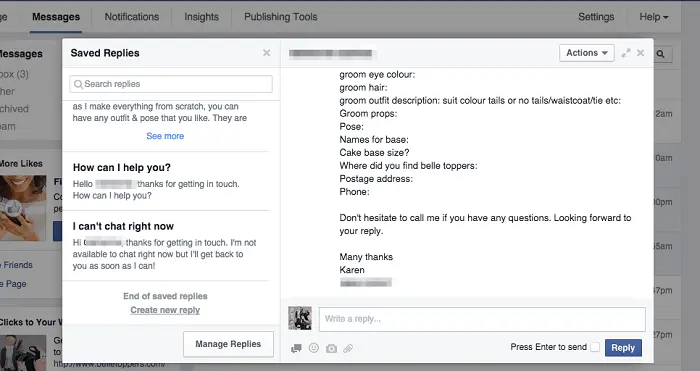 Facebook Saved Replies
