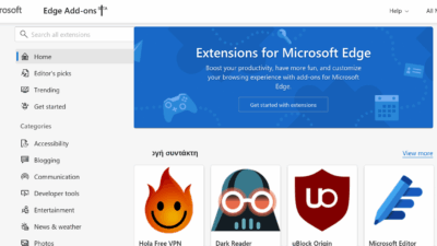 Microsoft: νέα σελίδα για τις επεκτάσεις του Edge