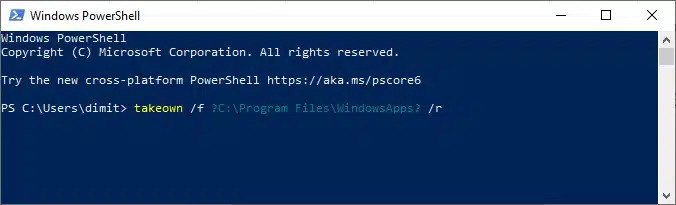windowsapps change owner powershell