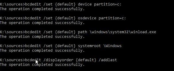 bcdedit exe displayorder default addlast