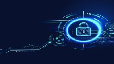 data security concept design for personal privacy, data protection, and cyber security. padlock with keyhole icon on blue background.