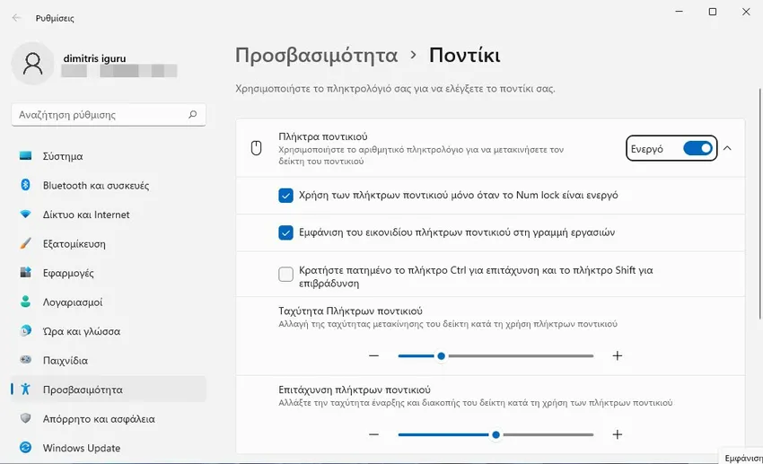 mouse keys windows 11