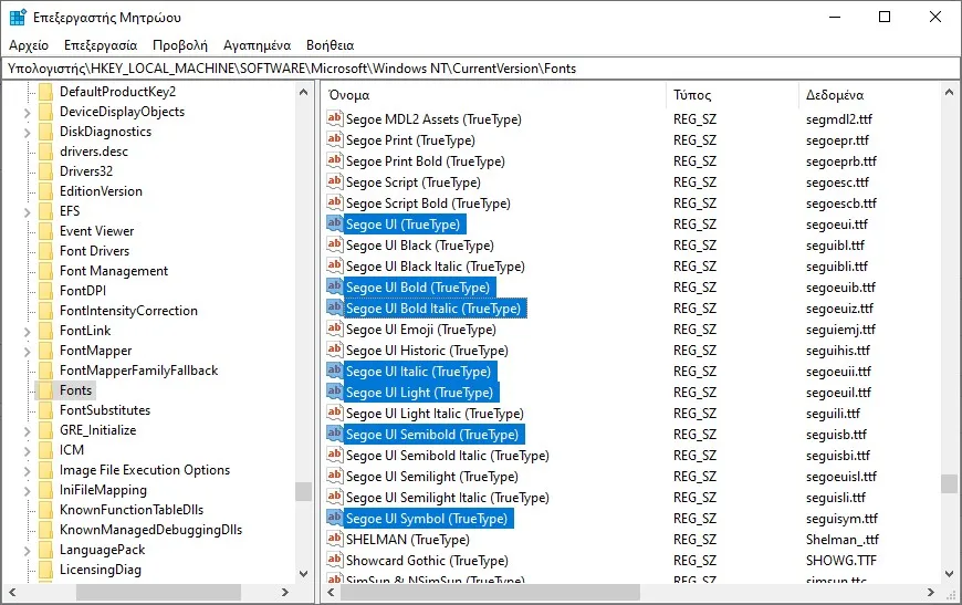 registry fonts segoe ui 1