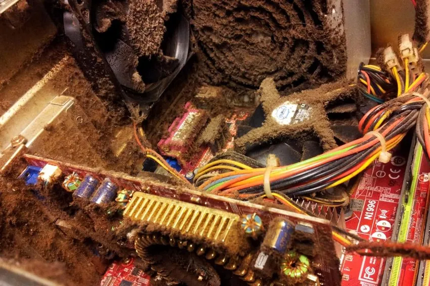 dusty clean pc dust dirty motherboard